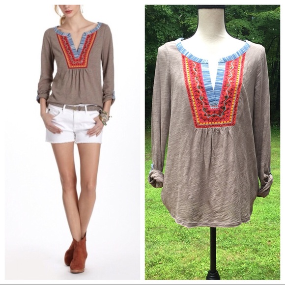 Anthropologie Tops - ANTHROPOLOGIE “Cuoco Henley” in taupe - L